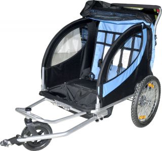 New Double Swivel Blue 2in1 Bicycle Bike Trailer Stroller Jogger Carrier