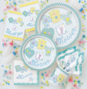 Boy Girl Unisex Baby Shower Party Pastel Stitching All Tableware Items Listed
