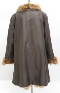 58596 New Brown Fox Fur Sections Reversible Taffeta Stroller Coat Jacket L Large