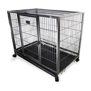 37" Dog Kennel w Wheels Portable Pet Puppy Carrier Crate Cage Heavy Duty Metal