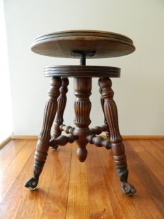 Wonderful Antique Ornate Carved Wood Piano Stool Glass Ball Claw Feet