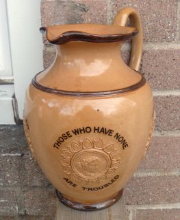 Doulton Lambeth Motto " Those Who Have Money " Stoneware Large Pitcher Water Jug