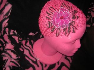 Pink Zebra Handmade No Sew Fleece Tie Fringetoddler Baby Blanket Crochet Hat