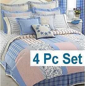 Tommy Hilfiger American Patchwork 4pc Twin Comforter Set Red White Blue Country