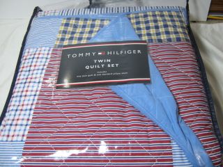 New Tommy Hilfiger Middlebury Red White Blue Plaid Twin Quilt Sham Set