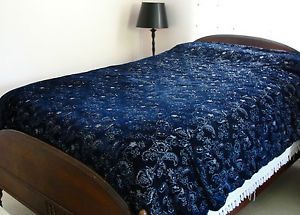 Tommy Hilfiger Navy Blue Floral Velvet Duvet Comforter Cover Queen Full