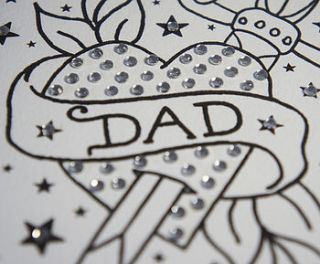 'dad' dagger tattoo card with diamante by spdesign