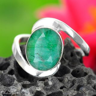 Emerald Sterling Silver 925 Ring Gemstone Spiral Designers Unique Unusual A55