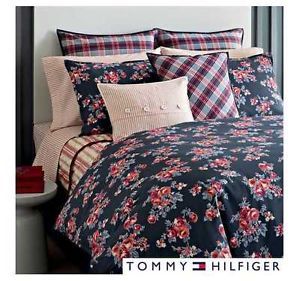 Tommy Hilfiger Rustic Floral 3 Piece Cotton Reversible Comforter Set Red Blue