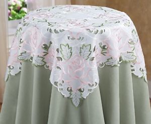 Embroidered Pink Rose Cutout Table Linens Home Decor Accent New I5860