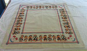 Vintage Linen Fabric Table Cloth Square Norway Norge Troll Trolls Norwegian