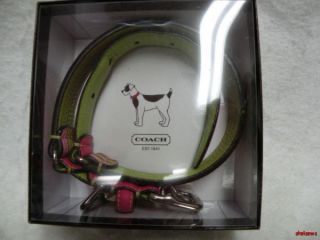 New Coach Leather Dog Collar Large 17" 21" Hot Pink Lime Green Light Pink