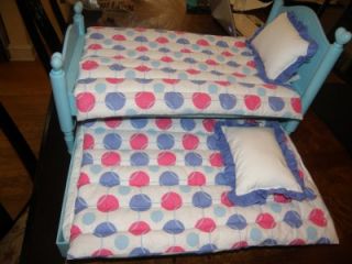 American Girl Bitty Baby Trundle Bed w Mattresses Pillows Reversible Bedding