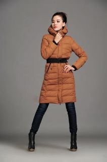 New Women's Luxury Slim Fit Winter Warm Coat Belted Long Duck Down Puffer Parka