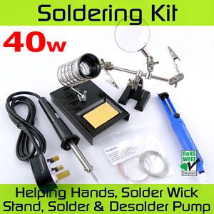 40 Watt Electronics Soldering Iron Kit Stand Solder Desolder Accessories 40W
