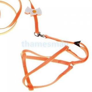 Pet Dog Orange Nylon Collar Leash Harness Chest Strap Adjustable for Outdoor