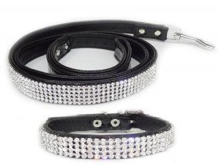 Black 2 Pack Crystal Rhinestone Dog Leash and Dog Collar Medium