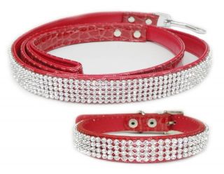 Red 2 Pack Crystal Rhinestone Dog Leash and Dog Collar Medium