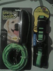 Dog Litey Leash and Glow Bright LED Collar Combo Red Green Yellow