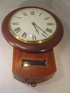 Mahogany Cased Fusee Wall Clock Station School Clock