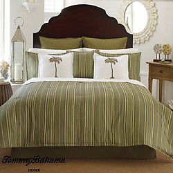 Tommy Bahama Portside Olive Green Stripe Tropical Queen Comforter Set