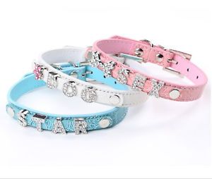 Croc Leather Dog Cat DIY Personalized Rhinestone Letters Name Collars Pet Collar
