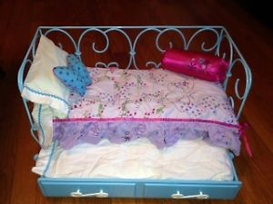American Girl Doll Blue Curlicue Trundle Bed Butterfly Bedding Sheets Pillow