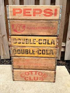 6 Vintage Wood Soda Pop Cases Crates Pepsi Cotton Club RC Double Cola
