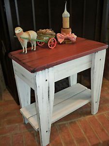 Primitive Raspberry Painted Farm House Style Table Rustic Decor Country Decor