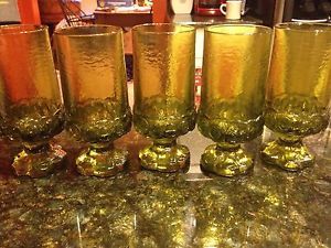 Vintage Tiffin Franciscan Madeira Green Water Goblets Glasses Set 5 Heavy