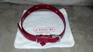 Coach Red Leather Stud Grommet Dog Collar w Logo Charm Extra Large