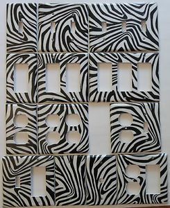 Zebra Stripe Print Black White Light Switch Outlet Double Plate Wall Decor