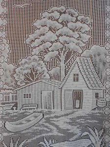 Chalet Log Cabin Canoe French Motif Lace Curtain Window Treatment Feature Panel