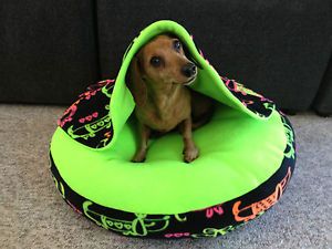 Dachshund Small Dog Bed Snuggle Bed for Burrowing Dog Fleece Neon Doxies