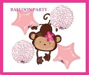 Baby Shower Girl Pink Monkey Balloons Party Decorations Supplies Pink Safari