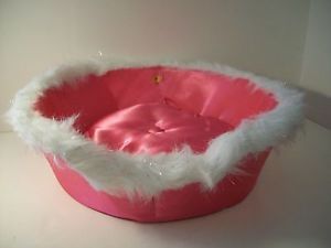 Build A Bear Accessories Round Dog Bed Dark Pink Satin White Sparkle Edge K1