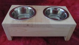 Handcrafted Solid Wood Raised Elevated Dog Cat Feeder Dish Bowl Stand Small