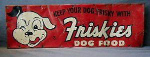 Vintage Original Friskies Dog Pet Food Metal Advertising Sign