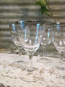 Beautiful Crystal Silver Trim Wine 4 oz Wine Glasses Set of 9