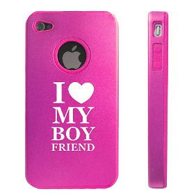 Hot Pink Apple iPhone 4 4S 4G Aluminum Hard Case Cover D708 I Love My Boyfriend