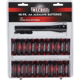 AA Alkaline 48 Batteries w LED Aluminum Flashlight