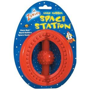 Zanies Hard Rubber Space Station Dog Chew Toy 5 5" Red