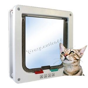 New White 4 Way Lockable Dog Cat Kitty Pet Door Flap Dog Small Large