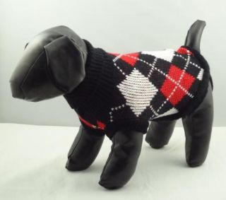 Pet Cat Dog Sweater Black Argyle Knitted Jacket Jumper Coat Chihuahua XS XL