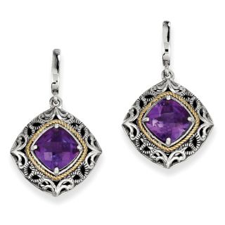 JQTC687 Antique Style Sterling Silver with 14k Yellow Gold Amethyst Earrings