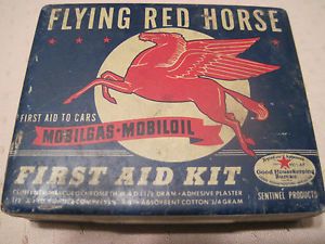 Vintage Mobile Flying Red Horse Pegasus Mobilgas Mobiloil First Aid Kit Tin
