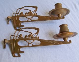 2 Antique Art Nouveau Brass Piano Wall Candle Sconces Candle Holders CA 1900s
