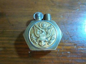 Vintage Trench Art Brass Cigarette Lighter WWII US Army Castle Hexagon Shape