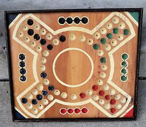 Vintage Homemade Folk Art Wood Game Board Aggravation