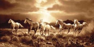 Desert Run Wild Horses Sunset Art Canvas Giclee by James Lee